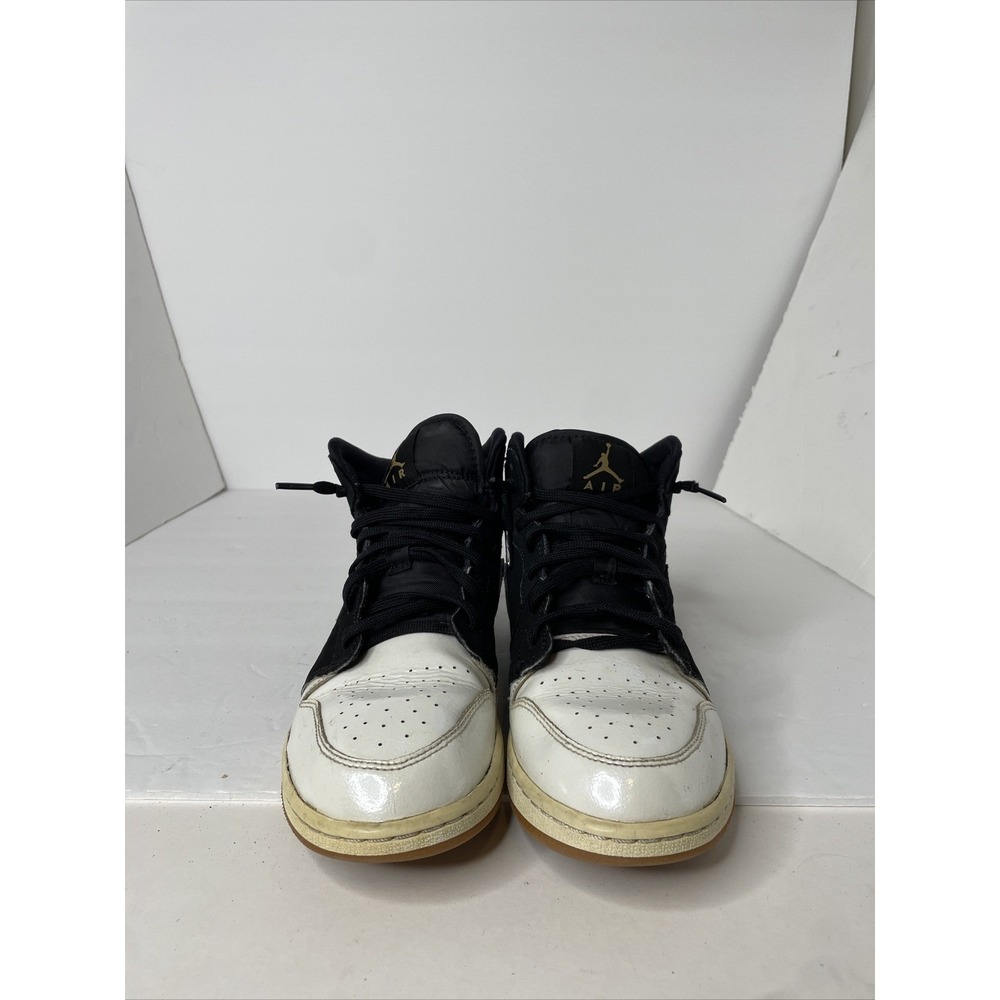 Nike Air Jordan 1 Mid GS Boys Sz 6.5y 555112-021 Black White Gold